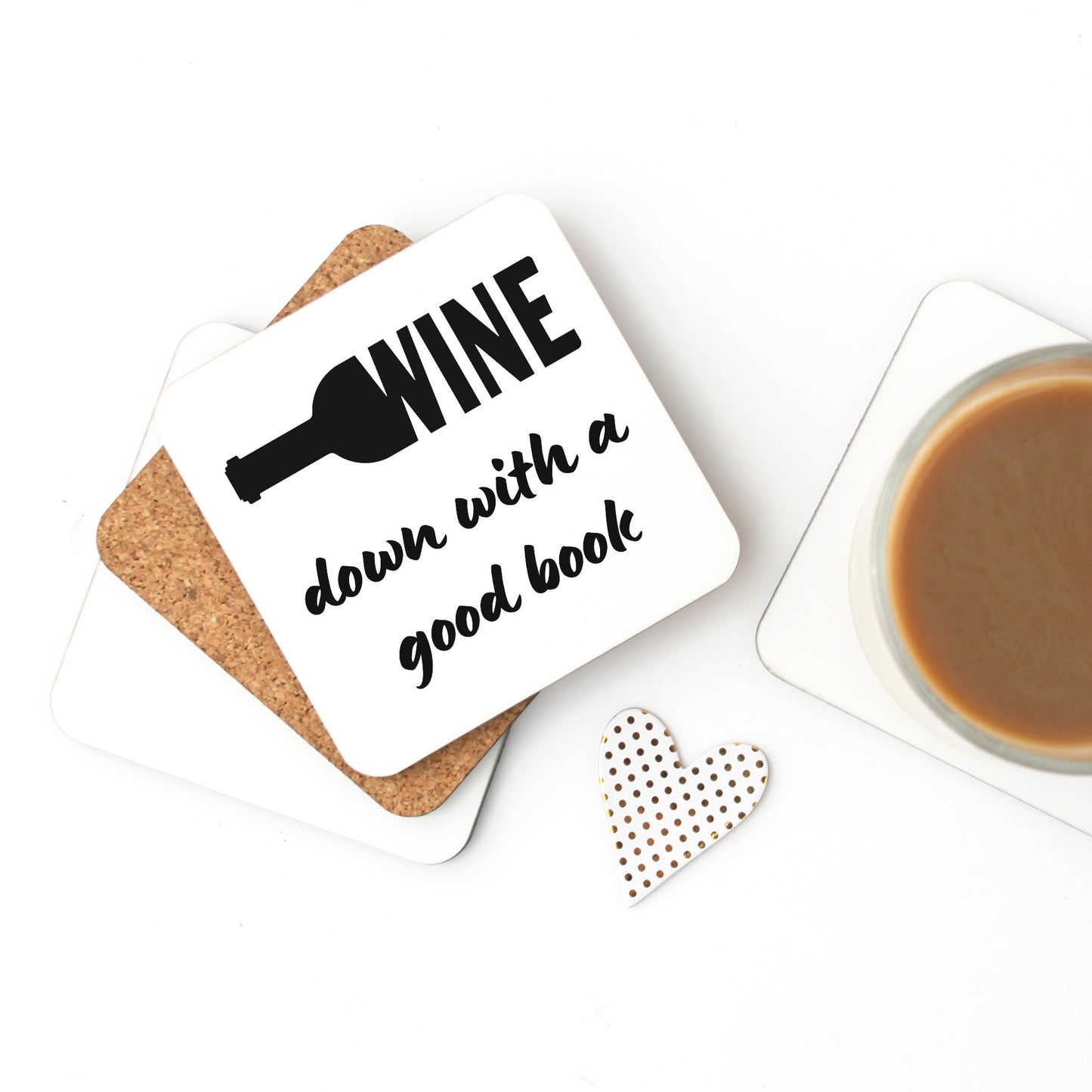 Wine Down With A Good Book Cork Back Coaster