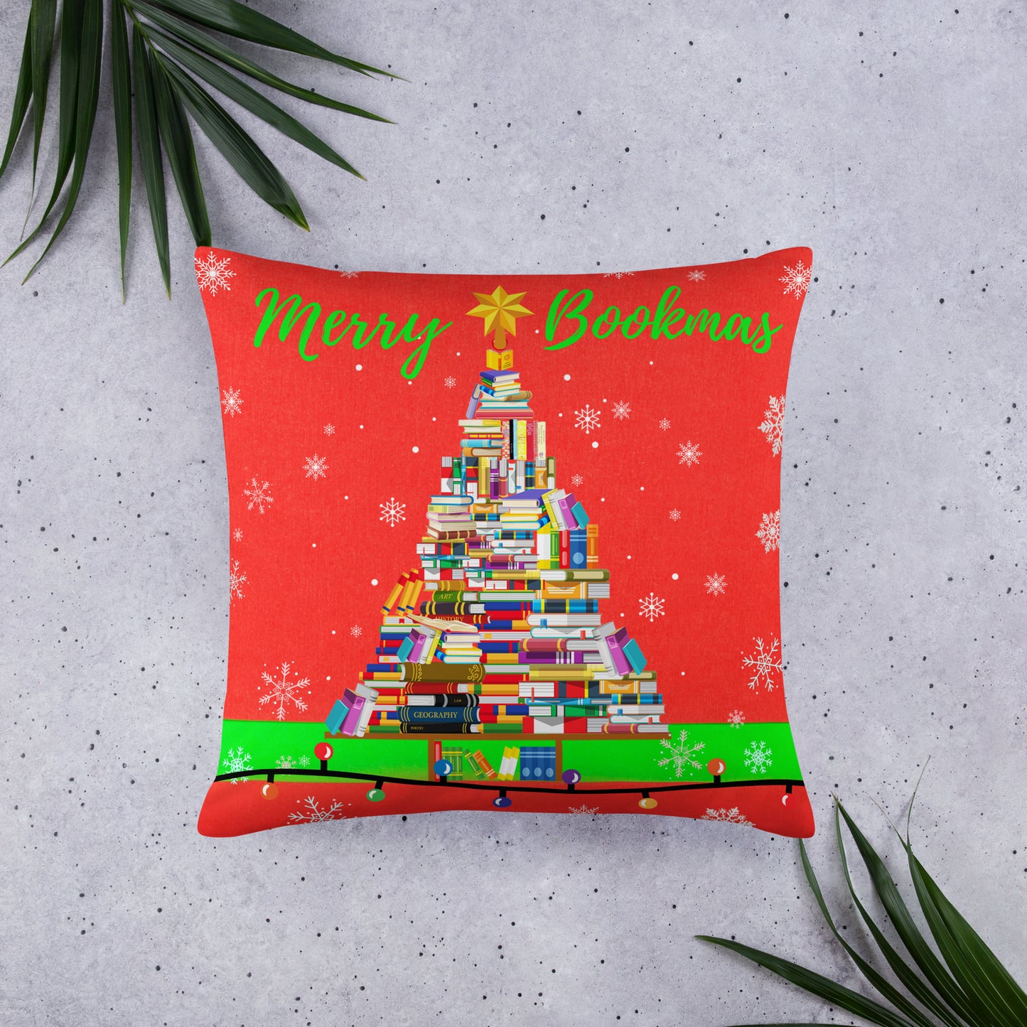 Merry Bookmas Throw Pillow